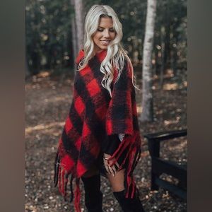 Black and red plaid poncho/scarf from NYC boutique